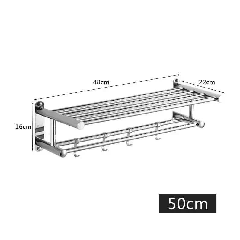 RAILESSA – Space-Saving Towel Rack with Shelf & Hooks for Smart Storage