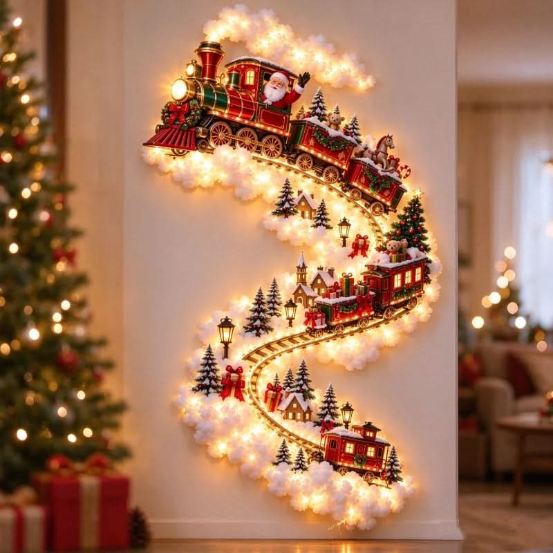 NOELRAILIX – Luz LED de parede em forma de comboio de Natal para uma decoração festiva mágica
