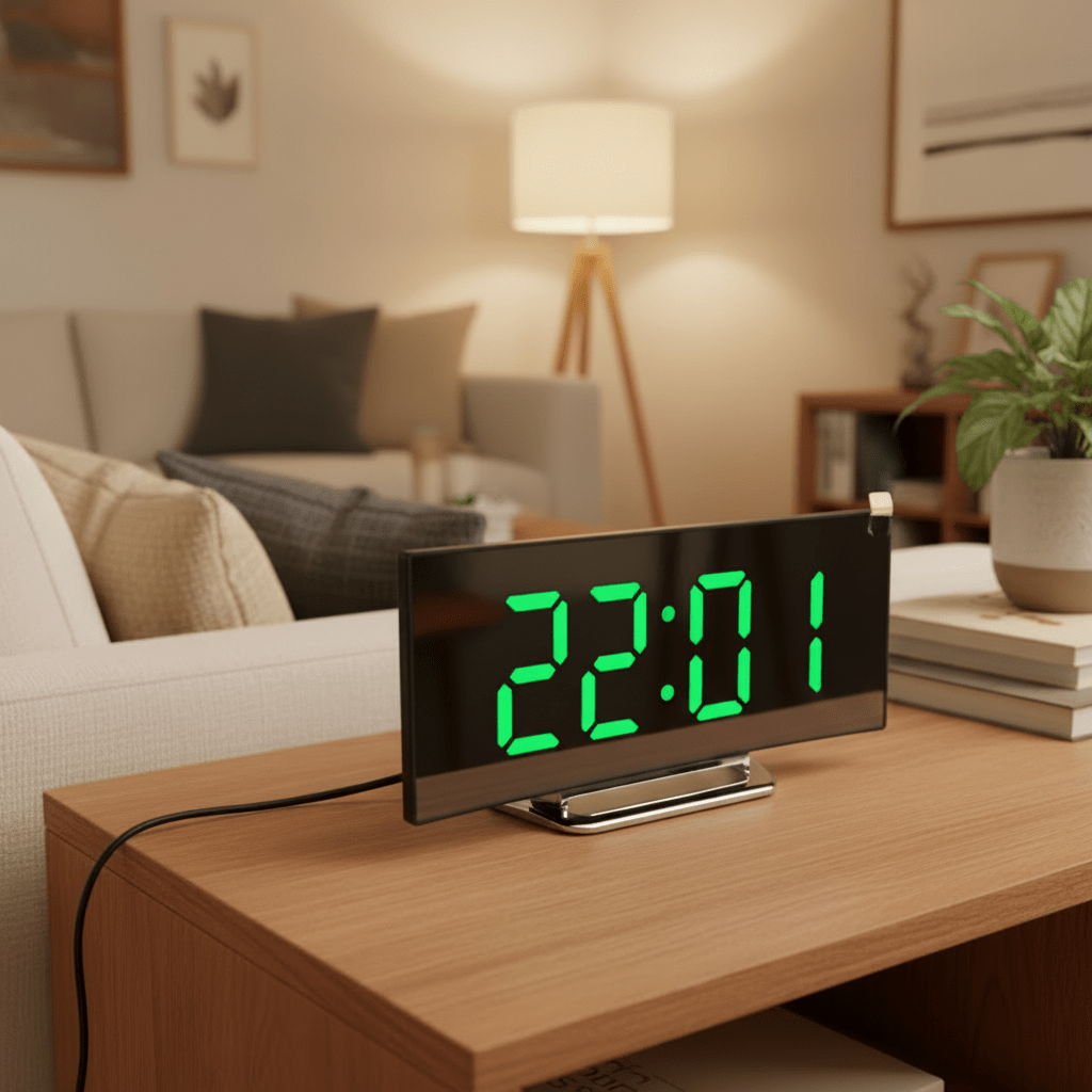 NIGHTLITE – Digital Alarm Clock – Slim LED quiet bedroom wake alarm