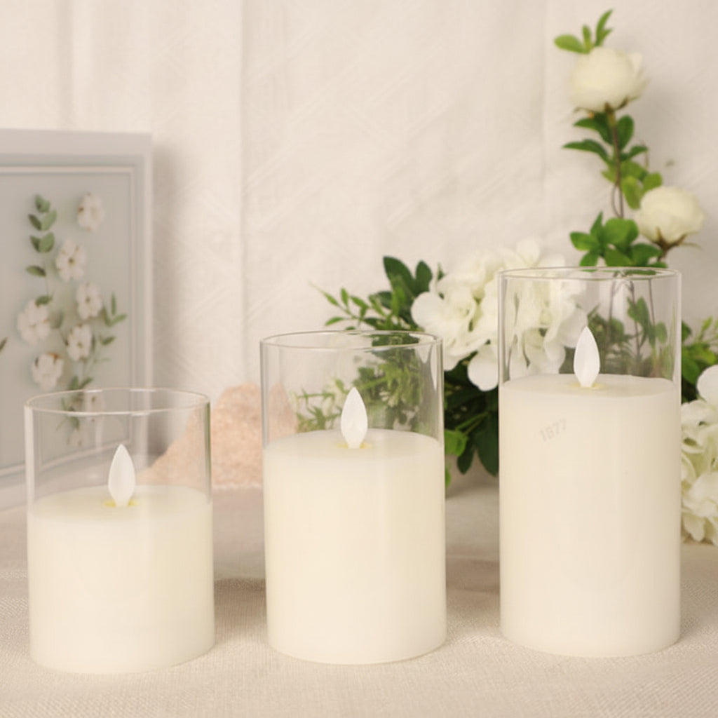 CANDLORA - Elegant ivory LED pillar candle set for safe, warm, and ambient home lighting