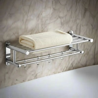 RAILESSA – Space-Saving Towel Rack with Shelf & Hooks for Smart Storage