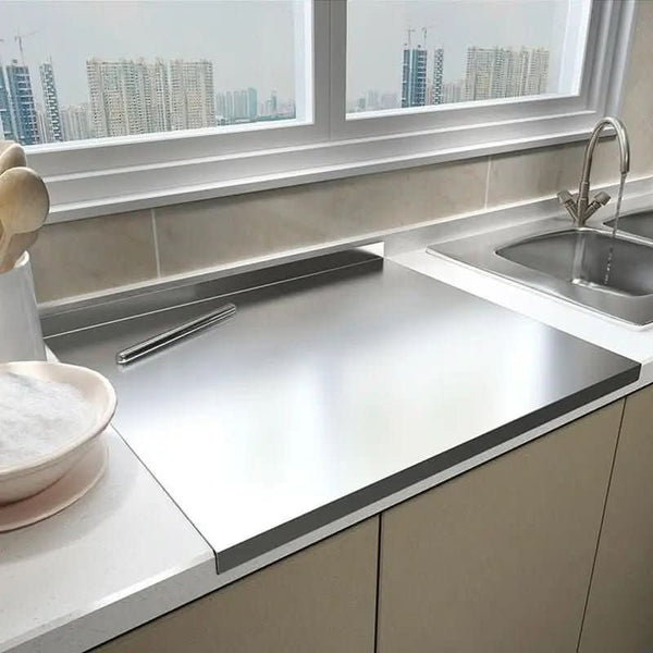 CHEFBOARD - Durable stainless steel food prep board with integrated edge and non-slip feet