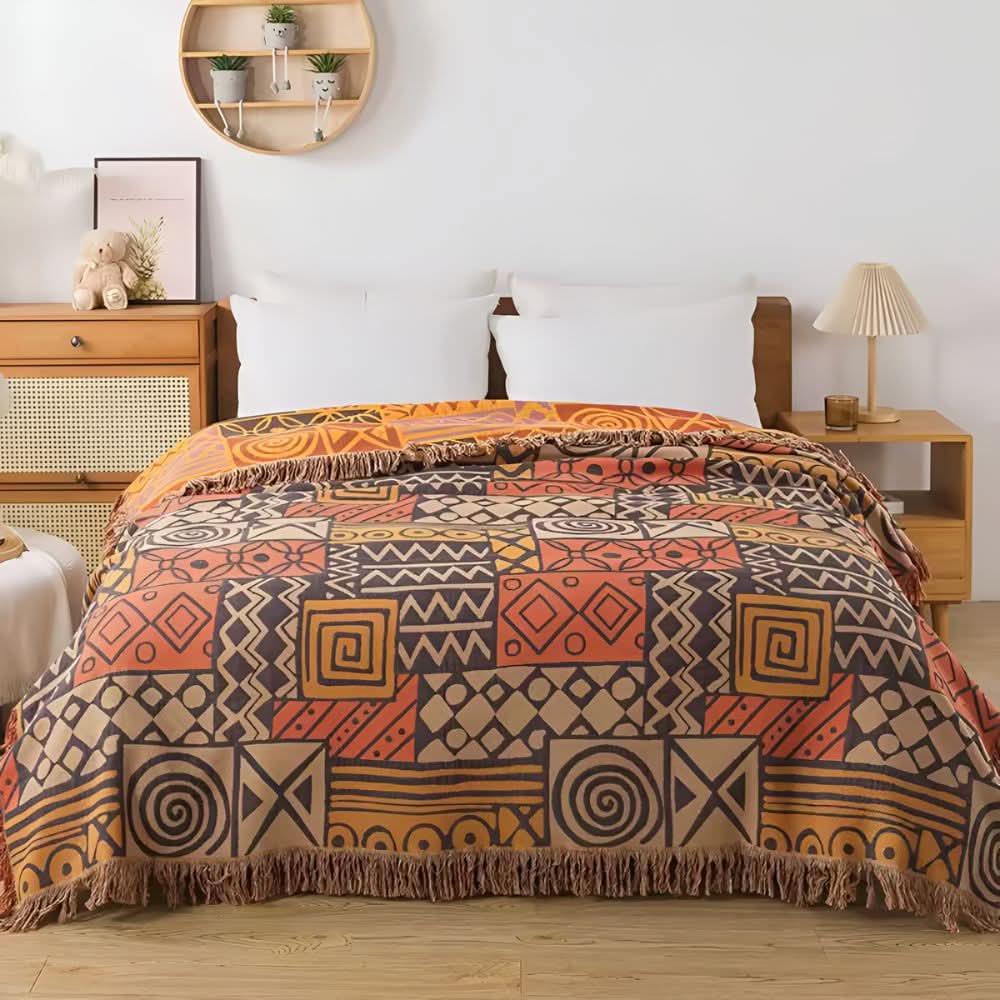 ZARAVENTIA – Wende-Patchworkdecke im Tribal-Stil für eine künstlerische Wohnraumgestaltung