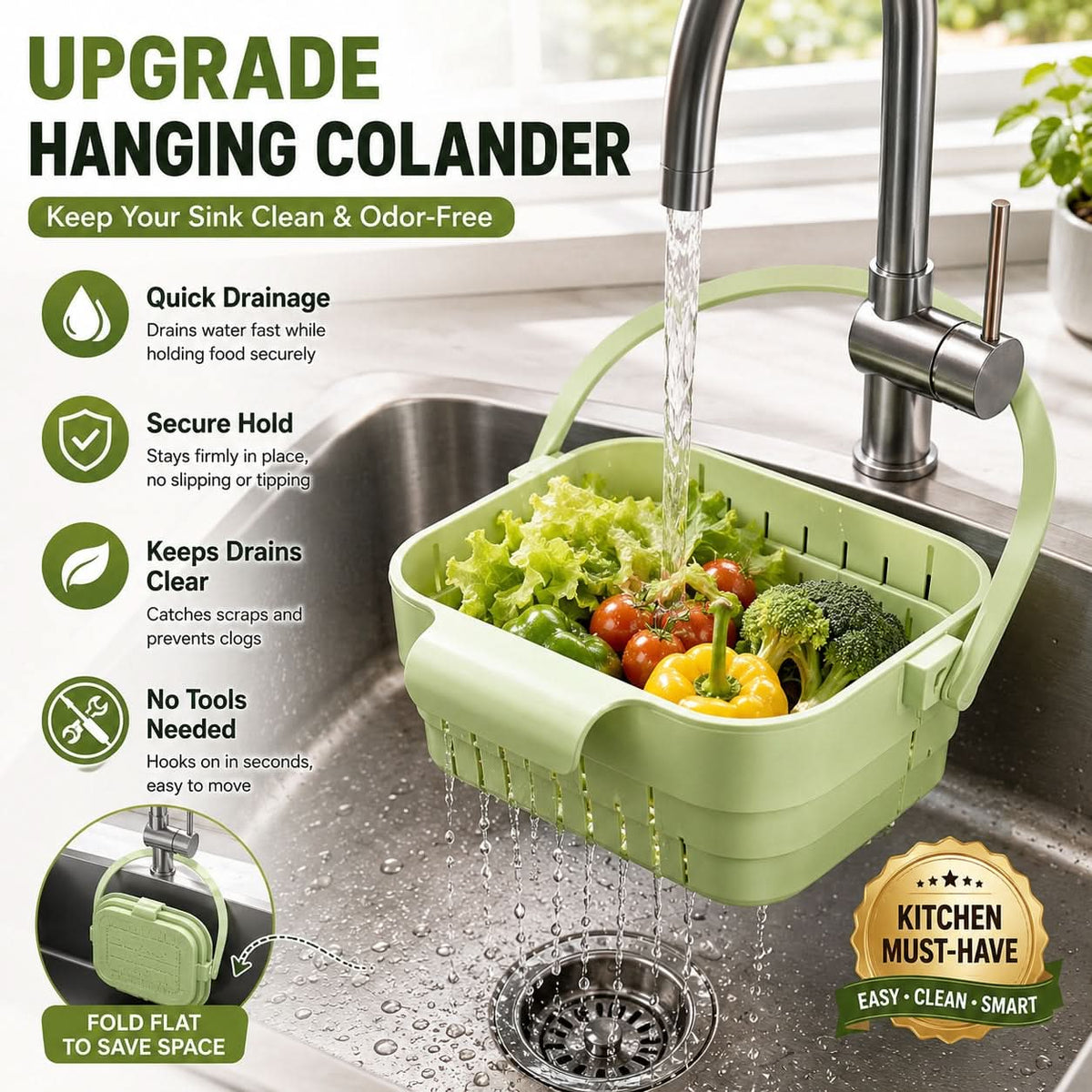DRAINHOOK – Retractable Hanging Storage Colander for Convenient Organization
