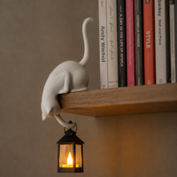 WHISKELLE – Shelf-Edge Cat Figurine LED Lantern for Whimsical Decor