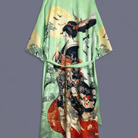 Kiyomara - Vintage Japanese Print Satin Kimono Cover-Up