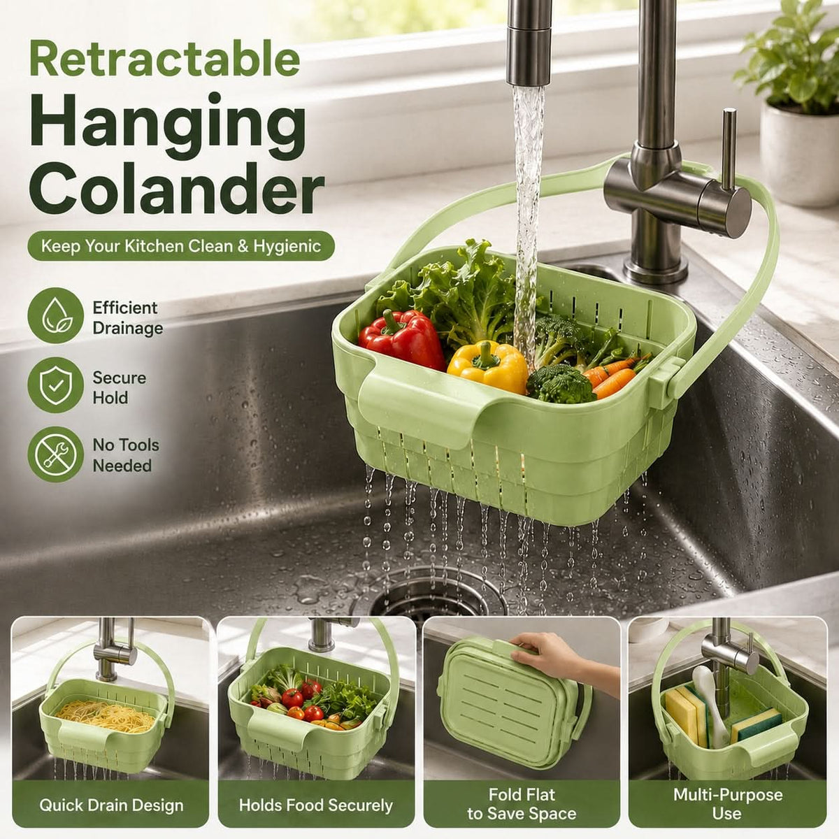 DRAINHOOK – Retractable Hanging Storage Colander for Convenient Organization