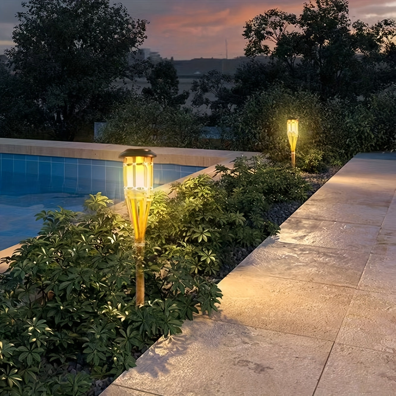 TIKIGLOW - Solar bamboo LED flame lights for warm outdoor ambiance and garden décor