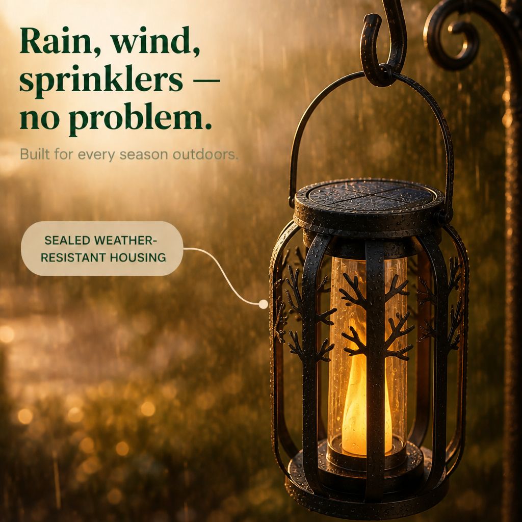 FLICKERIA – Solar Hanging Lantern with Flickering Flame Glow