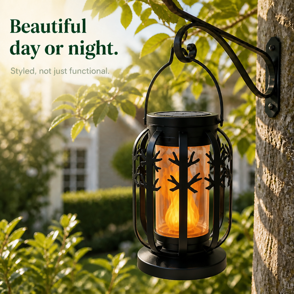 FLICKERIA – Solar Hanging Lantern with Flickering Flame Glow