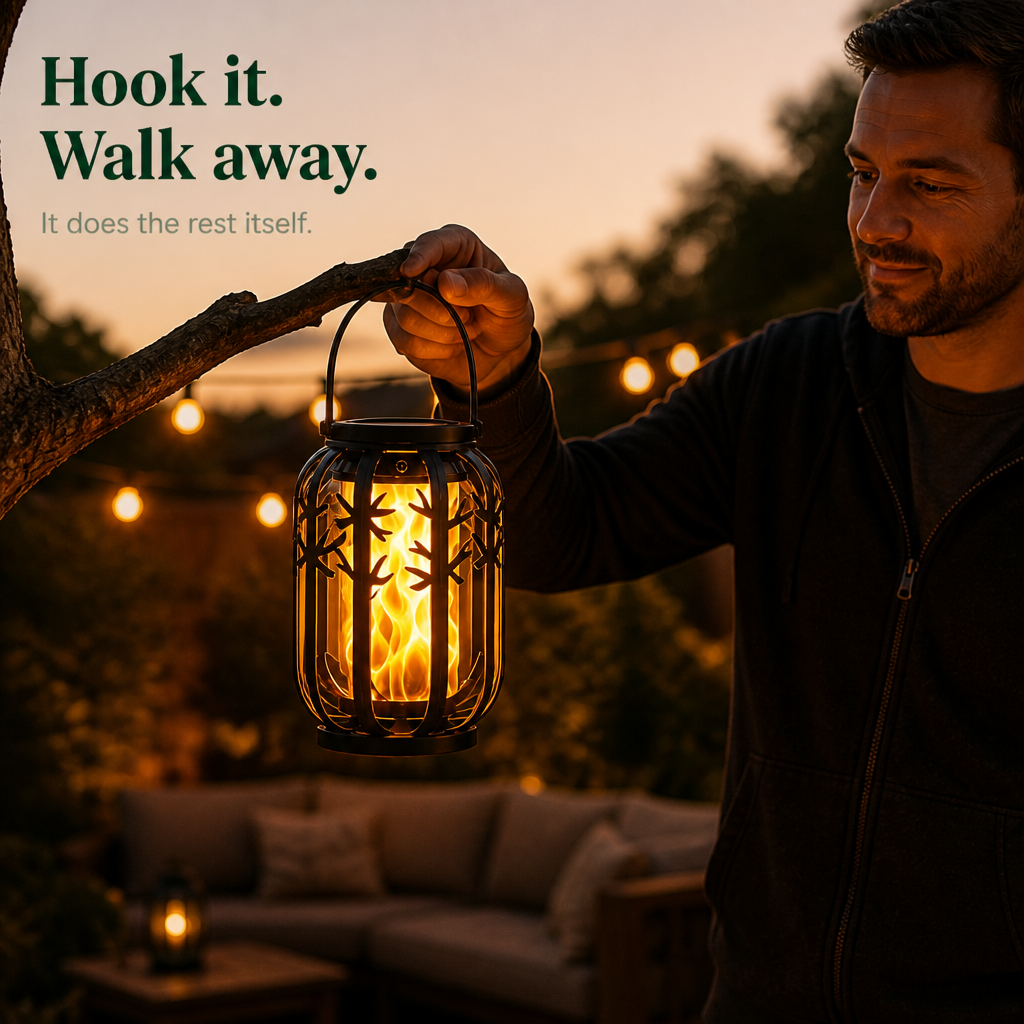 FLICKERIA – Solar Hanging Lantern with Flickering Flame Glow
