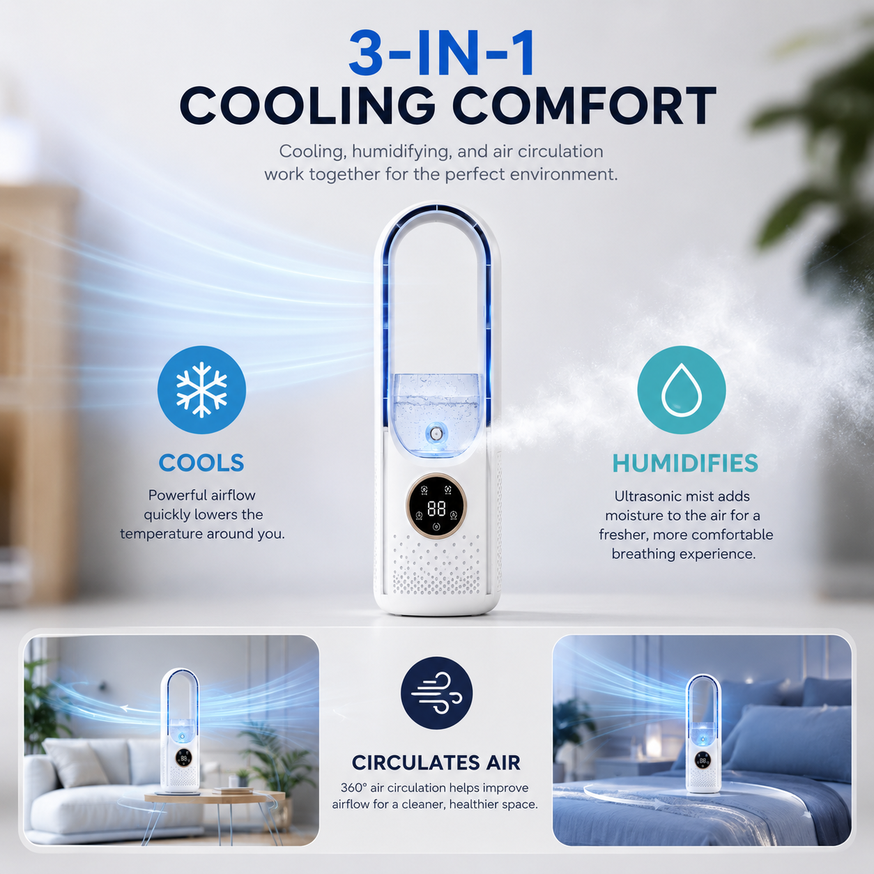 COOLMASTER - Bærbar aircondition Støjsvag kompakt blæserfri køling