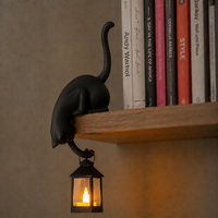 WHISKELLE – Shelf-Edge Cat Figurine LED Lantern for Whimsical Decor