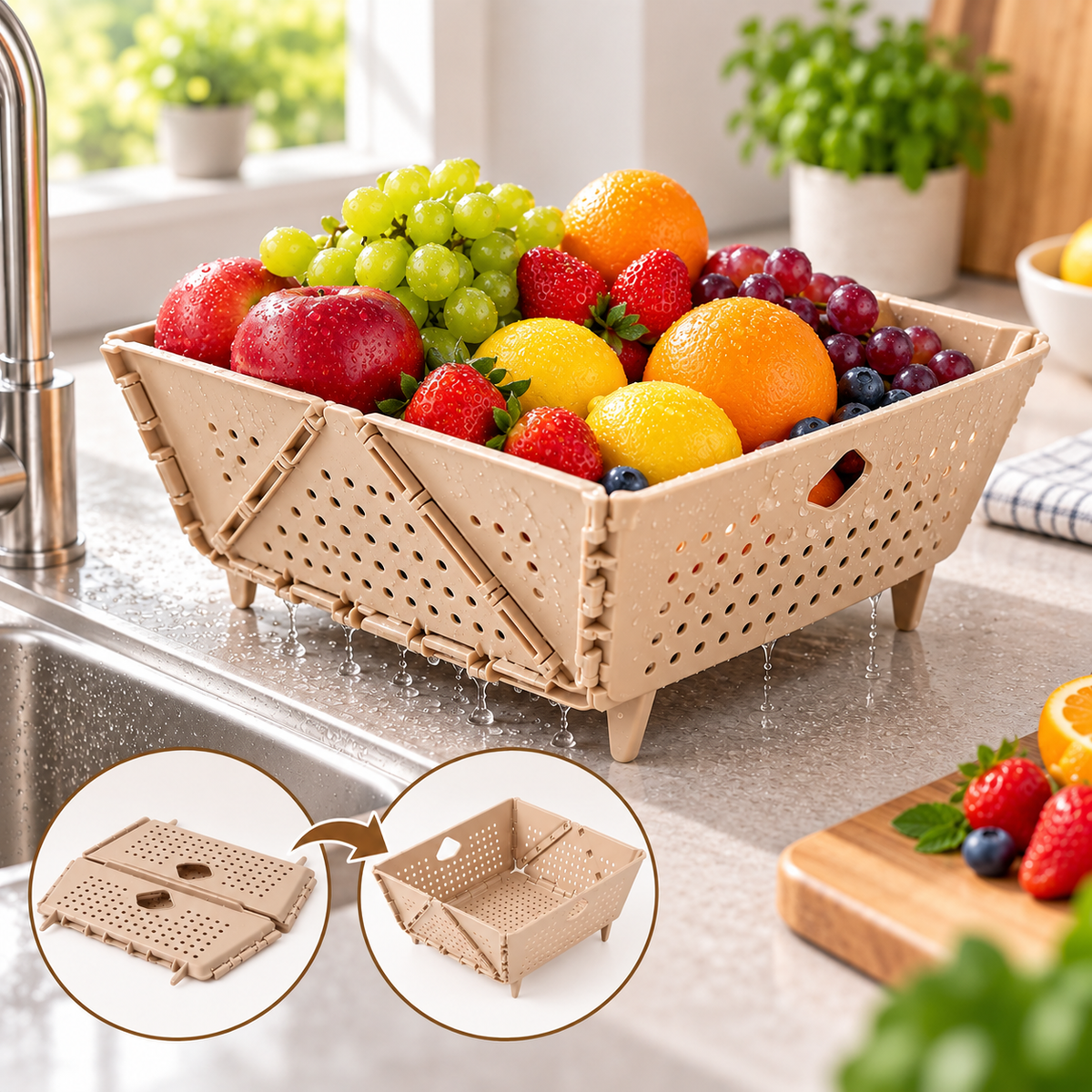 DRAINKEEP – Foldable Storage Basket for Tidy Everyday Draining
