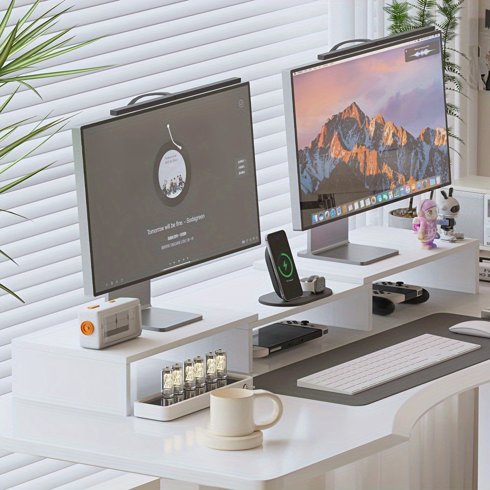 MONITRAX - Adjustable dual monitor mount with laptop tray and workspace organizer for ergonomic productivity