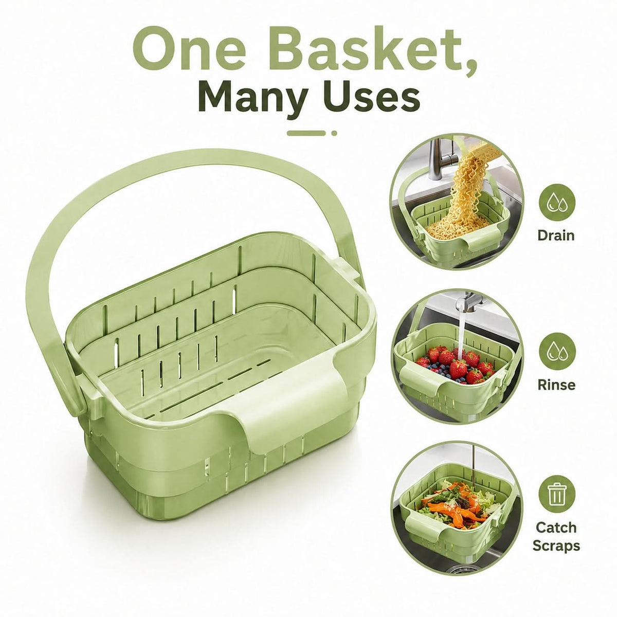 DRAINHOOK – Retractable Hanging Storage Colander for Convenient Organization