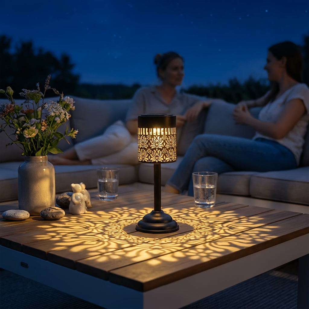 GLOWPEONY – Metal Solar Desk Lamp for Warm Evening Ambience