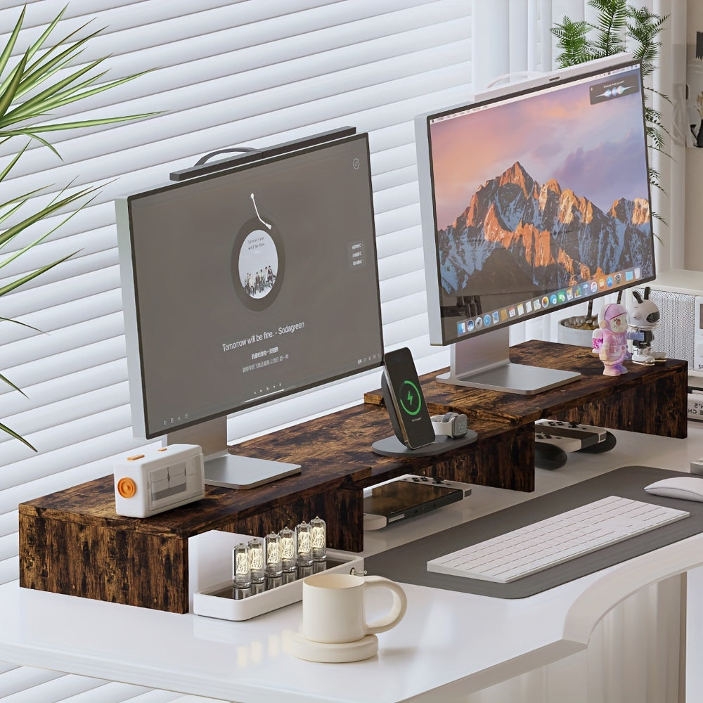 MONITRAX - Adjustable dual monitor mount with laptop tray and workspace organizer for ergonomic productivity