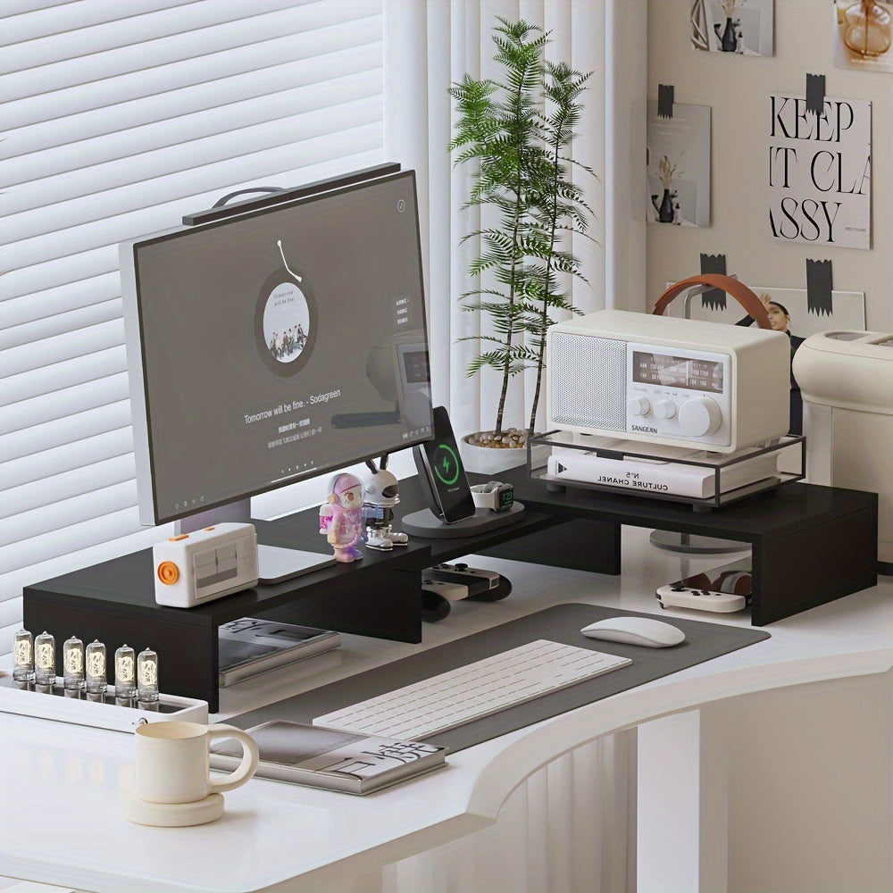 MONITRAX - Adjustable dual monitor mount with laptop tray and workspace organizer for ergonomic productivity