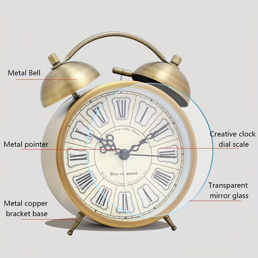 TIMEBELL - Scandinavian vintage luminous twin bell alarm clock with classic metal design