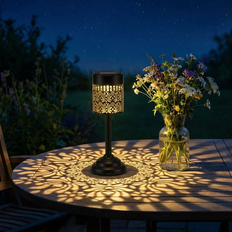 GLOWPEONY – Metal Solar Desk Lamp for Warm Evening Ambience