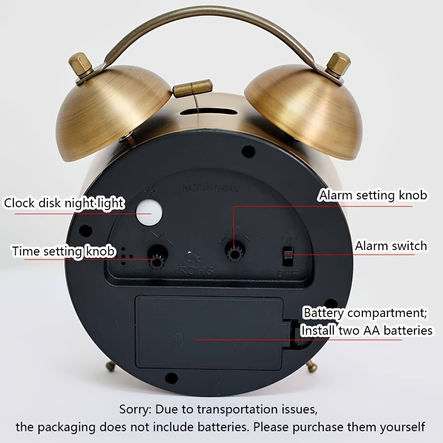 TIMEBELL - Scandinavian vintage luminous twin bell alarm clock with classic metal design
