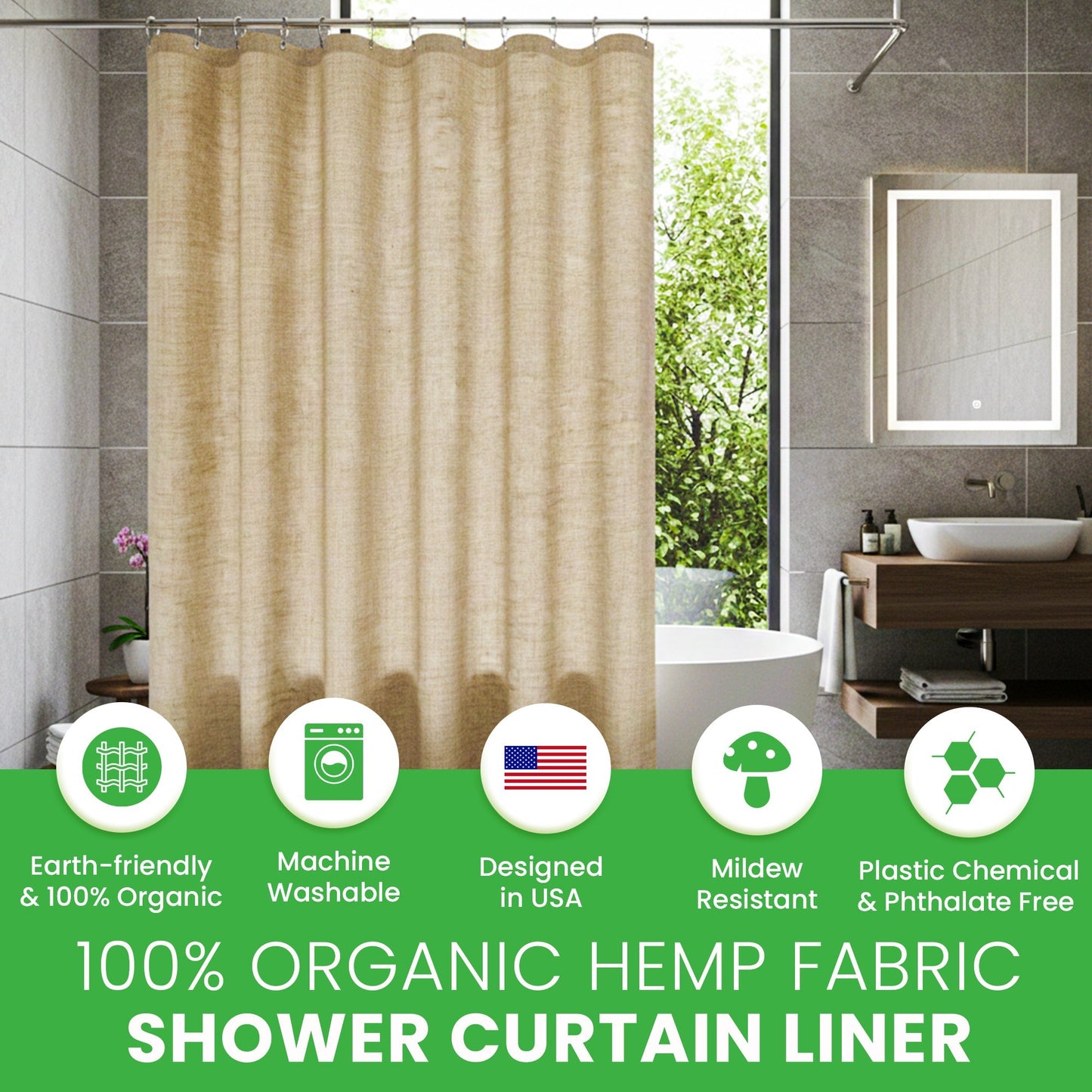 HEMPORA – Hemp Shower Curtain for Bath & Stall