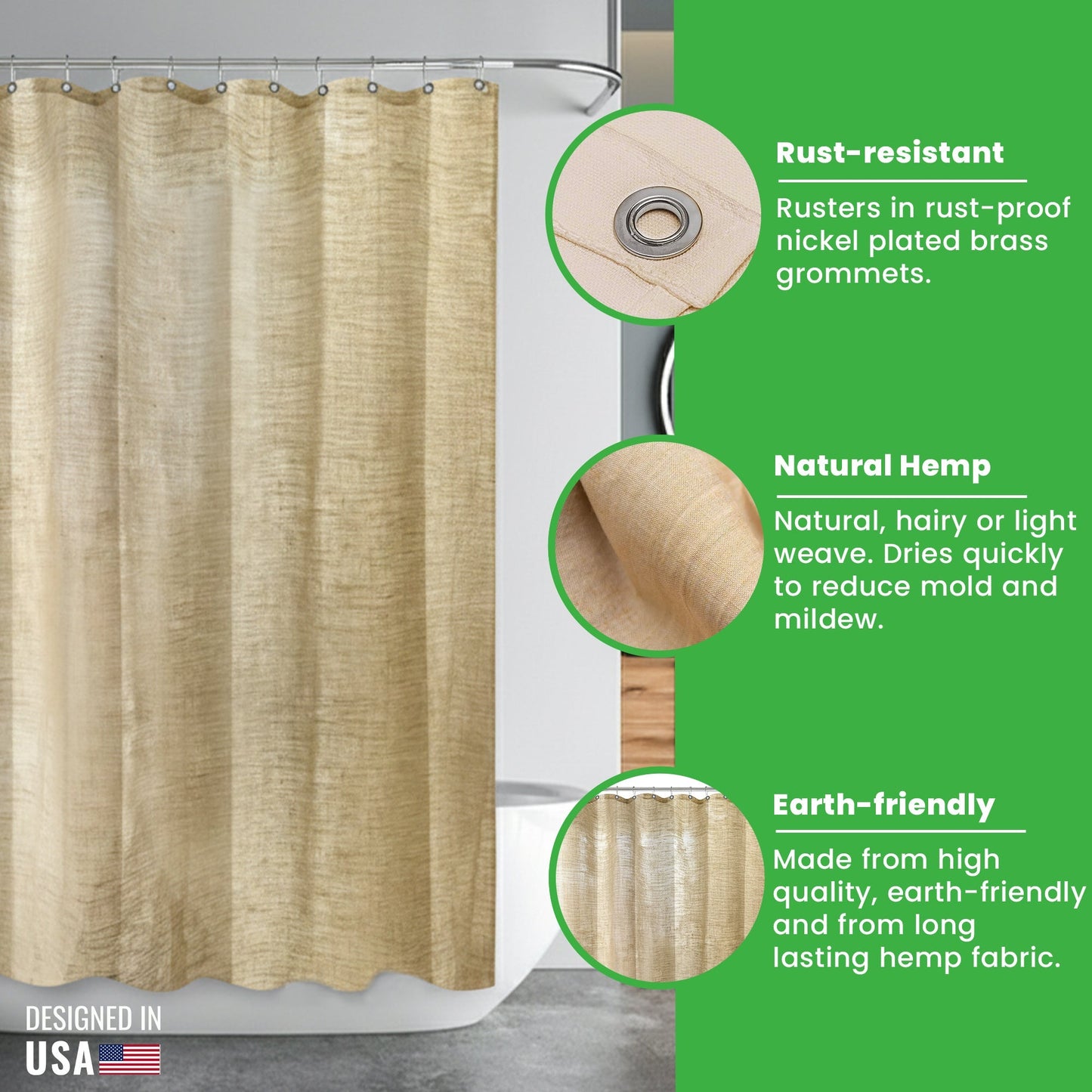 HEMPORA – Hemp Shower Curtain for Bath & Stall