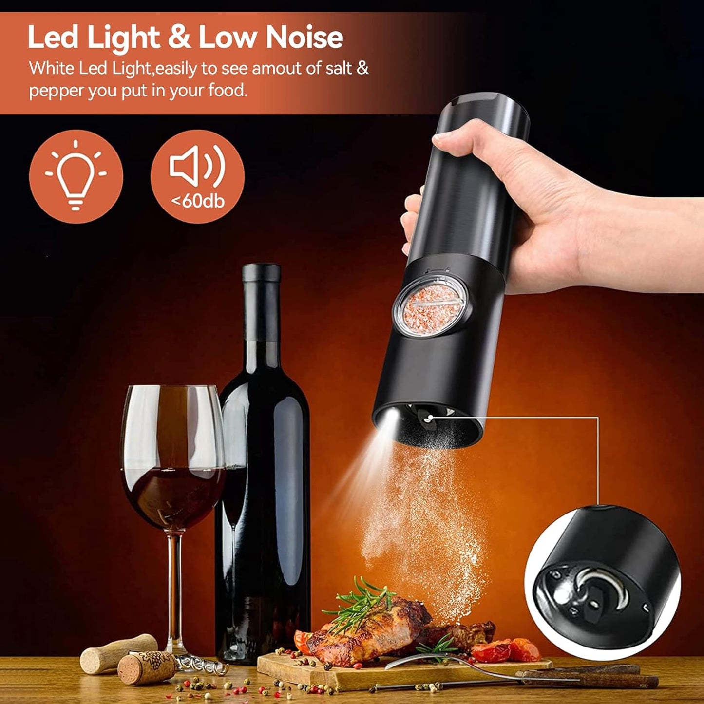 GRINDORA – Rechargeable Electric Salt and Pepper Mill Set