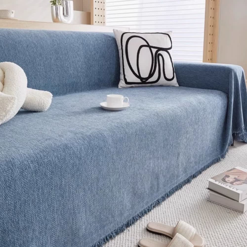 HERRAVIXA – Herringbone Sofa Cover with Decorative Fringe Detail