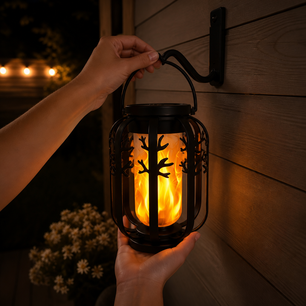 FLICKERIA – Solar Hanging Lantern with Flickering Flame Glow