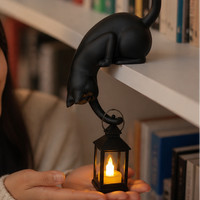 WHISKELLE – Shelf-Edge Cat Figurine LED Lantern for Whimsical Decor